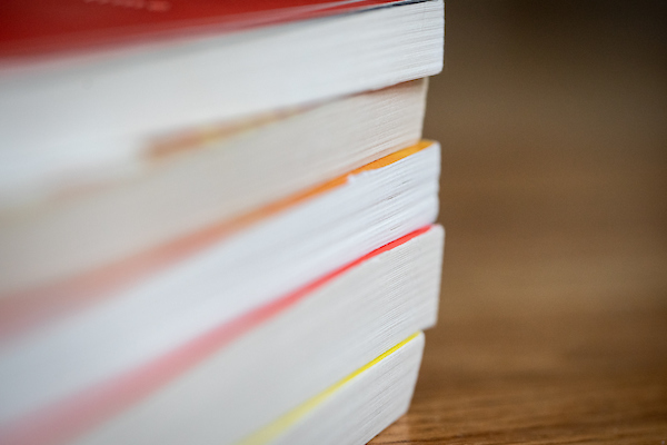 closeup on stack of books